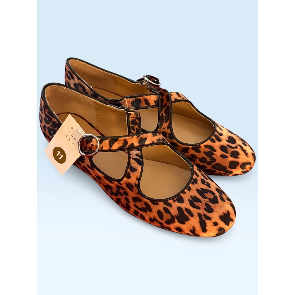 A New Day Leopard Print Velvet Crisscross Buckle Flats Brown‎ Size 11